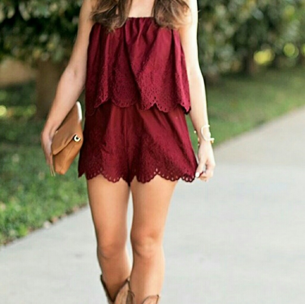 ♡H&M Strapless Burgundy Romper♡